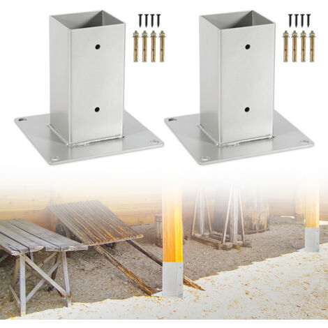 SWANEW 4x Pied de poteau carré Support carré à boulonner Pied à fixer pour poteau Poteaux De Clôture 120x120mm