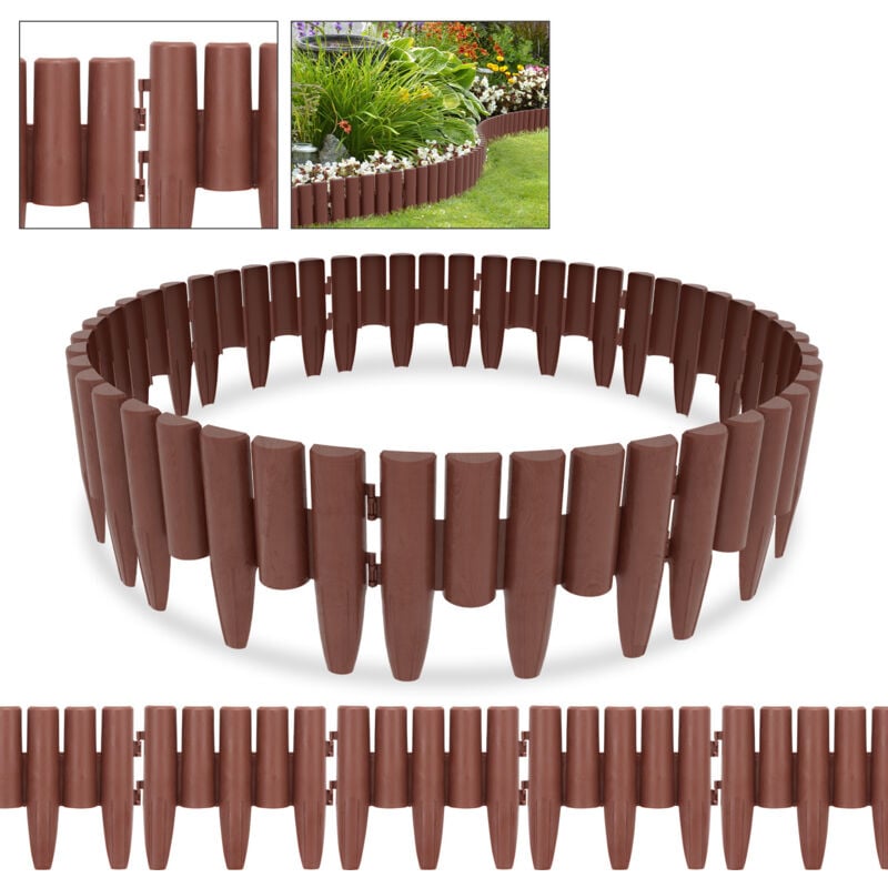20 pièces Bordure de pelouse aspect bois Bordure de tonte bordure de parterre plastique pour jardin, prairie 5.6m Marron - Swanew