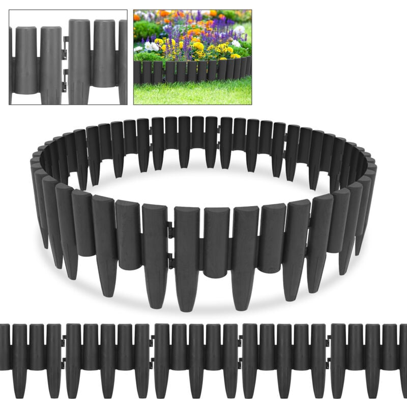40 pièces Bordure de pelouse aspect bois Bordure de tonte bordure de parterre plastique pour jardin, prairie 11.2m Anthracite - Swanew