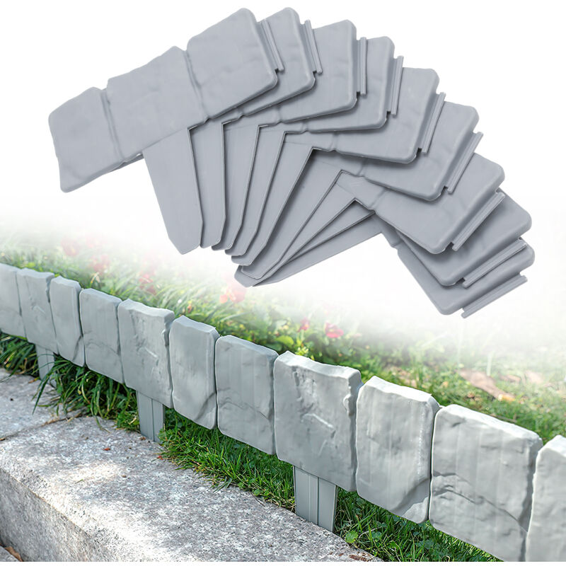 30 pièces Bordure de pelouse Effet Pierre bordure de parterre plastique pour jardin 7.5m Gris - Swanew