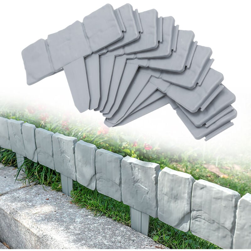 50 pièces Bordure de pelouse Effet Pierre bordure de parterre plastique pour jardin 12.5m Gris - Swanew
