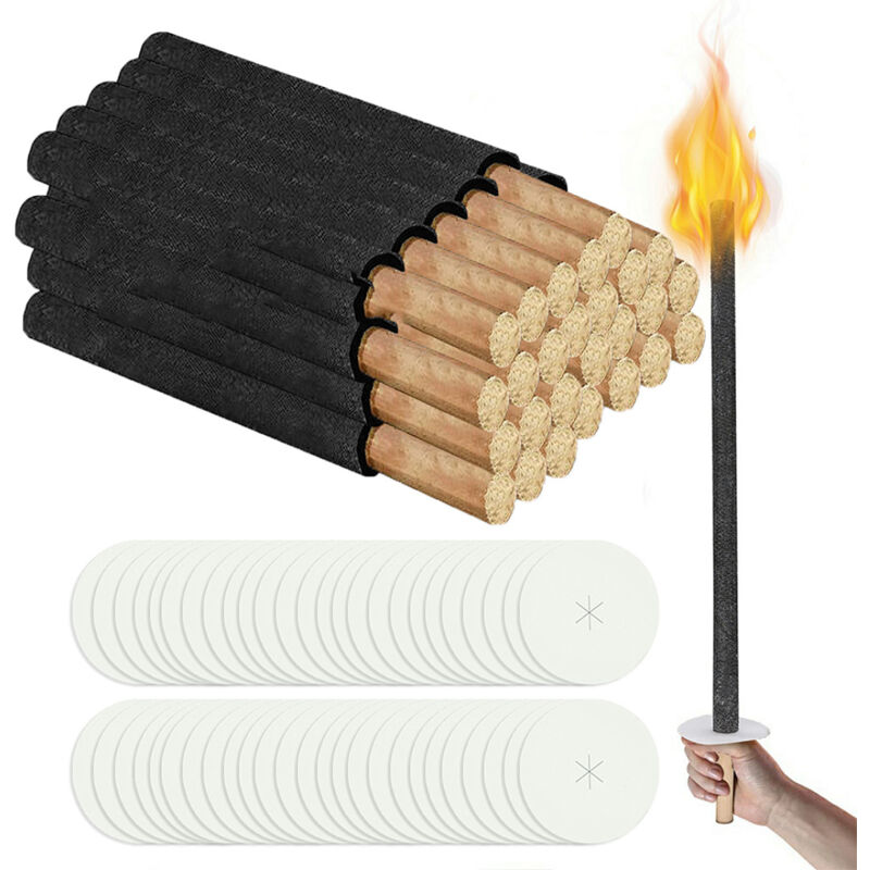 Swanew – Lot de 50 flambeaux de jardin en cire – Durée de combustion 45 min – Matériau coton noir – Pour événements et randonnées nocturnes