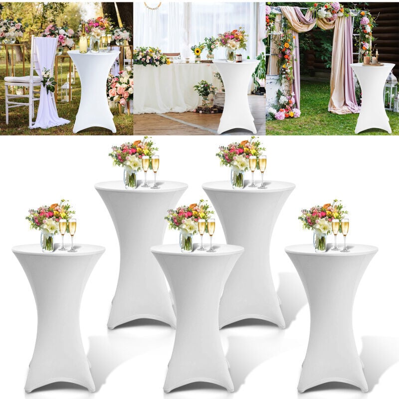 Swanew - 5x Housse mange debout - House de protection table haute de bar - Pour diamètre de table 80cm - couleur blanc