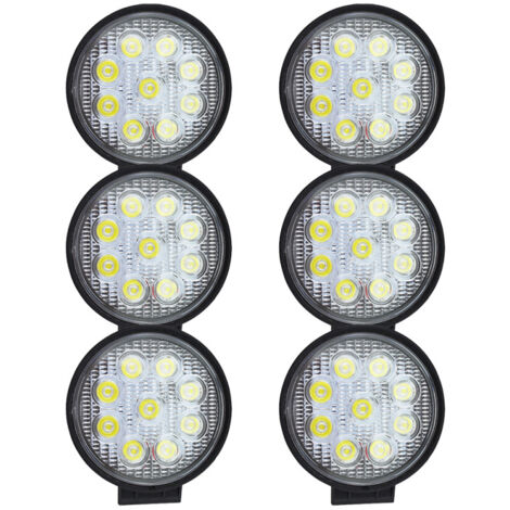 SWANEW 6 X Faro 27W Rotondo Faretto Led da Lavoro. 9 Led di Profondità. Auto 12V 24V Barca Moto SUV