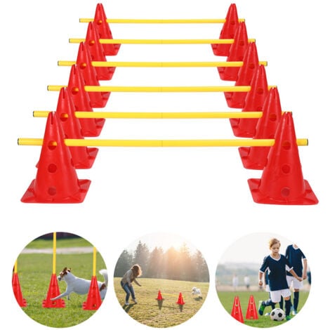 SWANEW 6er Sports Steckhürdenset mit 12 Kegel + 6 Stangen Agility Hürden Steckhürden Set für Kinder/Hunde/Teamsport/Fussball