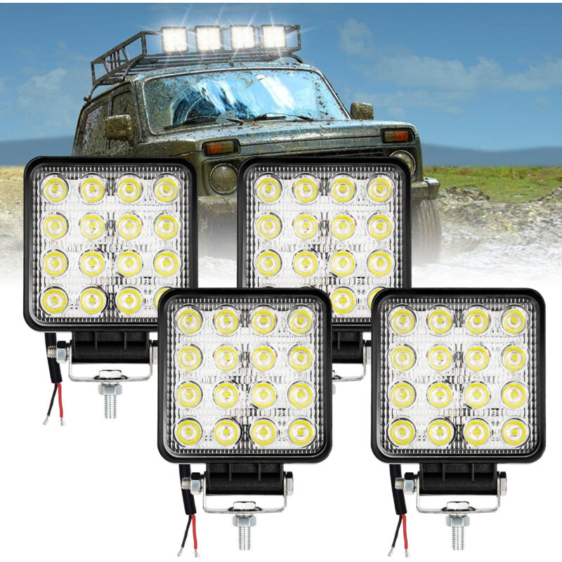 4 Fari 48W Quadrato Faretto Led Da Lavoro 16 Led Da 3W Di Profondità Auto Barca - Swanew
