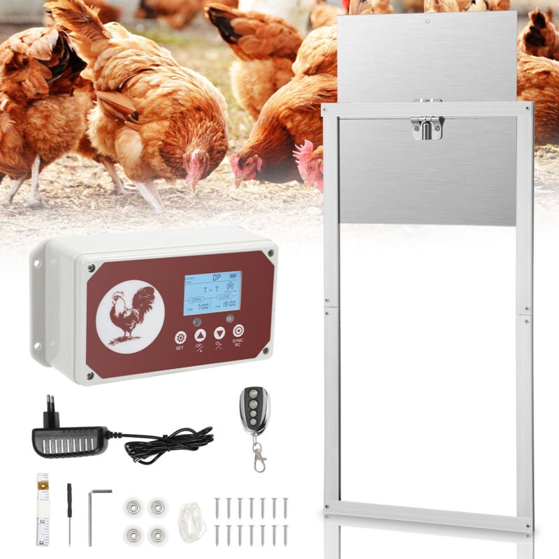 SWANEW 7.8W Porte de Poulailler Automatique Sensible à La Lumière étanche IP44, ouvre Porte de poulailler Automatique avec minuterie.