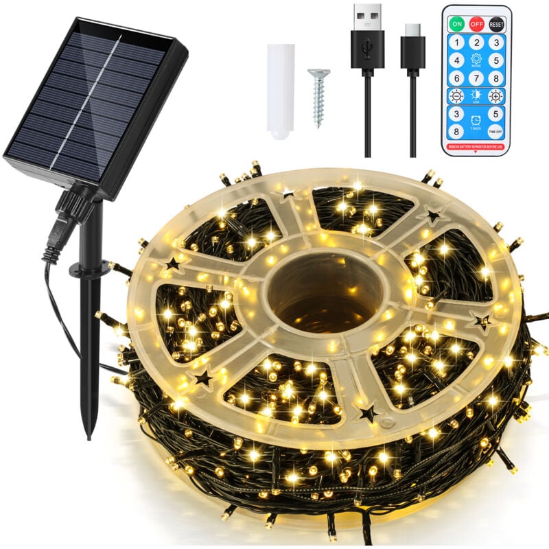 80M 800 led Solaire Guirlande lumineuse Noël IP44 8 modes décoration de fête Extérieur Intérieur Jardin pour Noël anniversaire mariage blanc chaud