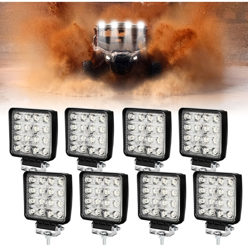 8x 48W Phare de Travail Carre a Leds dc 12V-24V Quad Camion Bateau Tracteur Offroad Impermeable IP68 - Swanew