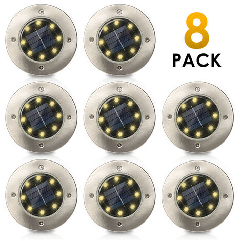 SWANEW 8X LED lumière solaire projecteur au sol décoration de jardin IP65 8LEDs solaire lampes au sol éclairage extérieure blanc chaud - Argent