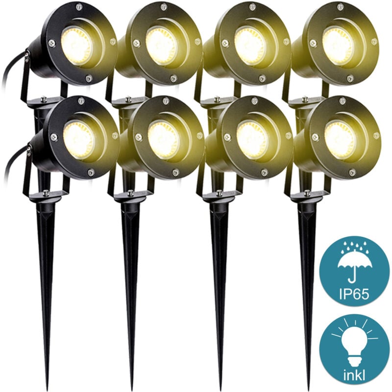 8X Spot de jardin led spot extérieur led blanc chaud IP65 lumière de jardin 4W GU10 pré pour extérieur pré de jardin