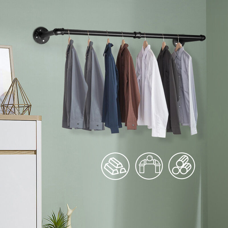 Portemanteau mural, Barres de suspension pour vêtements en tuyaux industriels,92 x 25 cm, capacité de 65 kg, installation facile, pour espace réduit,