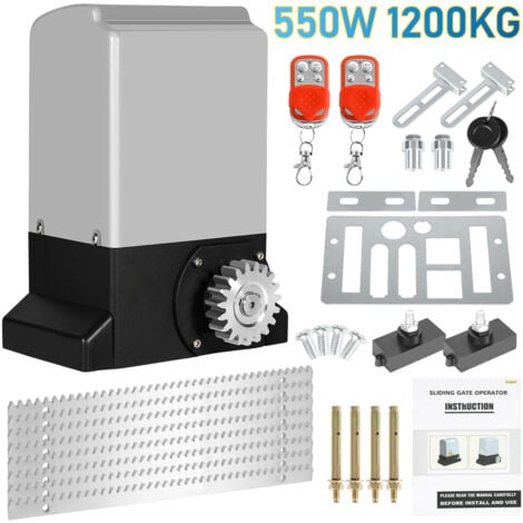 SWANEW Abridor de portón corredizo 550W, 1200kg, kit de apertura de portón de seguridad con 2 llaves y mando a distancia, portón corredizo eléctrico