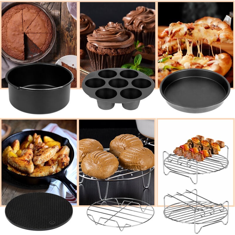 Swanew - Accessoires pour friteuse à air chaud, set de 12 pièces, support pour friteuse à air chaud, 100 feuilles de papier, brosse en silicone,7