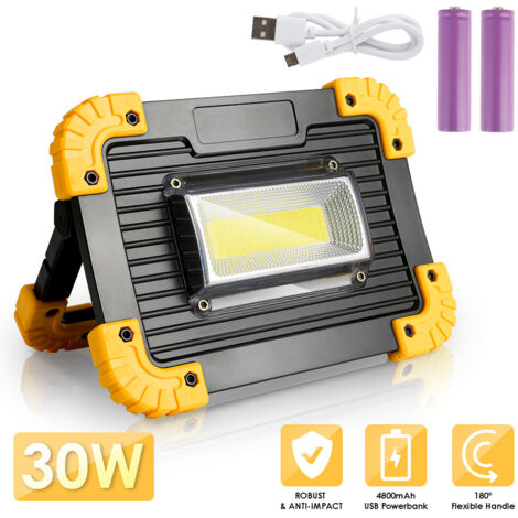 SWANEW Akku Fluter LED-Baustrahler 3000lm Kaltweiß Strahler COB Aufladbar 30W - schwarz+gelb