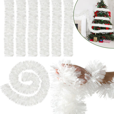SWANEW Albero di Natale 6x con elegante ghirlanda di pelliccia sintetica da 2 m e nastro ornamentale
