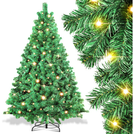 SWANEW Albero di Natale Aghi di abete con supporto Floccaggio da esterno 210cm con LED bianco caldo