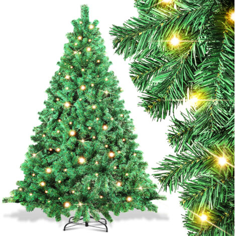 SWANEW Albero di Natale Aghi di abete con supporto Floccaggio da esterno 210cm con LED bianco caldo