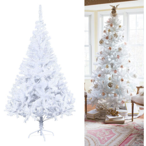 SWANEW Albero di Natale artificiale albero abete materiale del bagagliaio bianco in PVC incl. Supporto in legno 210 cm Decorazione di Natale dell'albero di Natale