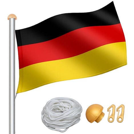 SWANEW Aluminium Fahnenmast 6,50m inkl Seilzug inkl Deutschlandfahne Flaggenmast Mast Flagge Alu - Silber