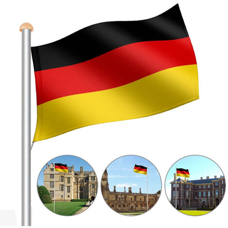 SWANEW Aluminium Fahnenmast 6,50m inkl Seilzug inkl Deutschlandfahne Flaggenmast Mast Flagge Alu - Silber