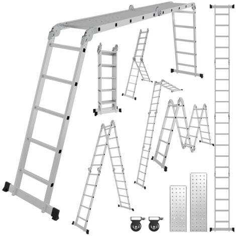 WOLKETON SWANEW Aluminium Multifunktionsleiter 4x5 582cm bis 150kg belastbar Verstellbar, Gelenkleiter Klappleiter Stehleiter Aluleiter mit Sicherheitsschlössern & rutschfeste Fußpads, Mehrzweckleiter