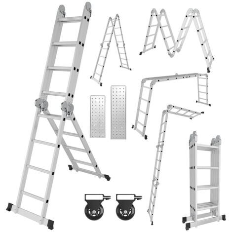 RANDACO SWANEW Aluminium Multifunktionsleiter bis 150kg belastbar Verstellbar, Gelenkleiter Klappleiter Stehleiter Aluleiter mit Sicherheitsschlössern & rutschfeste Fußpads, Mehrzweckleiter-4x4 470cm