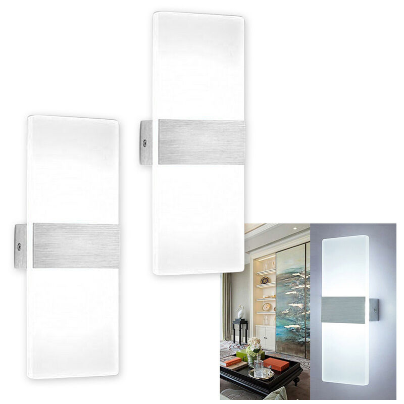 2X Applique Murale Intérieur led Moderne Acrylique en Aluminium Up Down Eclairage Décoration Carré Lumière Blanc 12W - Swanew