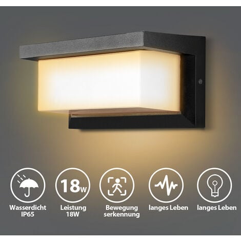 SWANEW Applique murale LED 18W avec détecteur de mouvement IP65 Sensor Deko Applique extérieure Blanc chaud