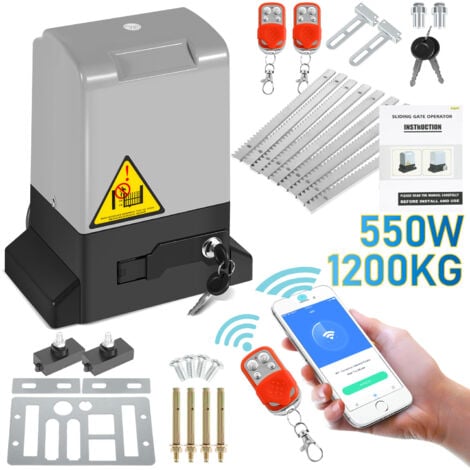 SWANEW Apriporta scorrevole 370W, 800kg, kit apriporta di sicurezza con 2 chiavi e telecomando, cancello scorrevole elettrico (con funzione Bluetooth APP)