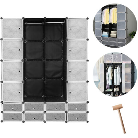 SWANEW Armadio da Camera con 16 Cubi, Scaffali Fai-da-te per Abiti e Libri - Nero