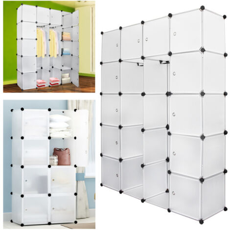 SWANEW Armadio da Camera con 20 Cubi, Scaffali Fai-da-te per Abiti e Libri - Bianco