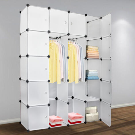 SWANEW Armadio da Camera con 20 Cubi, Scaffali Fai-da-te per Abiti e Libri - Bianco