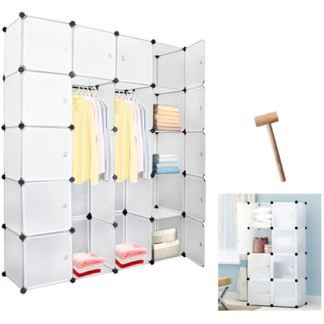 SWANEW Armadio da Camera con 20 Cubi, Scaffali Fai-da-te per Abiti e Libri - Bianco