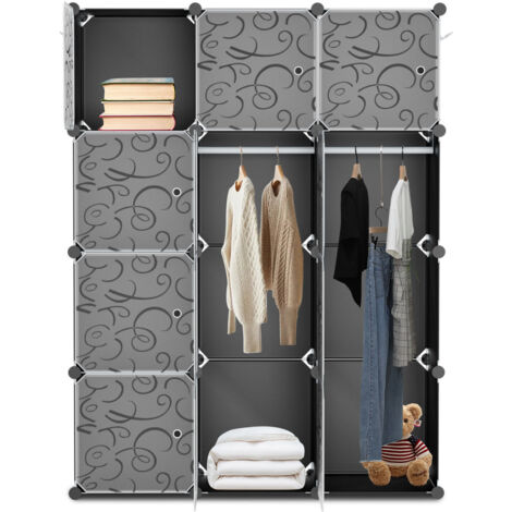 SWANEW Armadio da camera da letto fai da te 12/16/20 cubi Plug-in Sistema di scaffalatura con porta Unità di stoccaggio (12 cubi, 140x105x35cm)