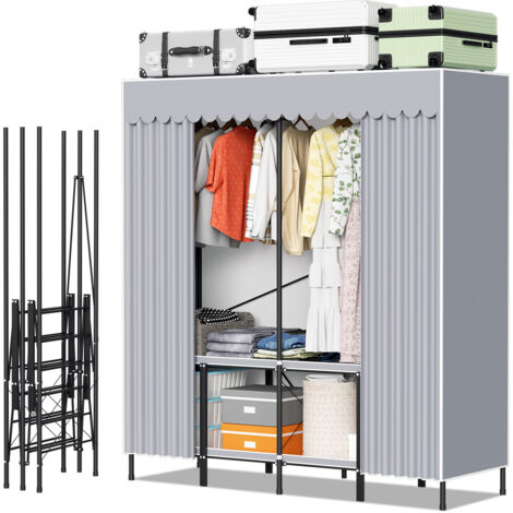SWANEW Armadio in tessuto con guardaroba a libera installazione Pieghevole per camera da letto - 178 ×170 × 48 cm grigio