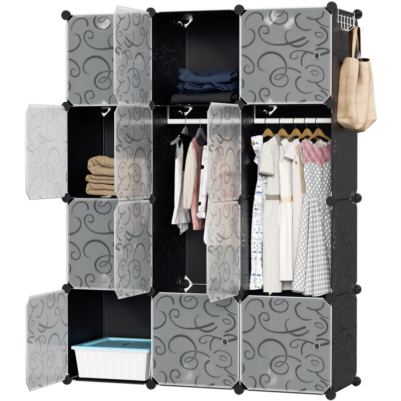 SWANEW Armoire Meuble de Rangement 12-Cubes Penderie avec 2 tringles de Suspension pour Vêtements Chaussures Jouets