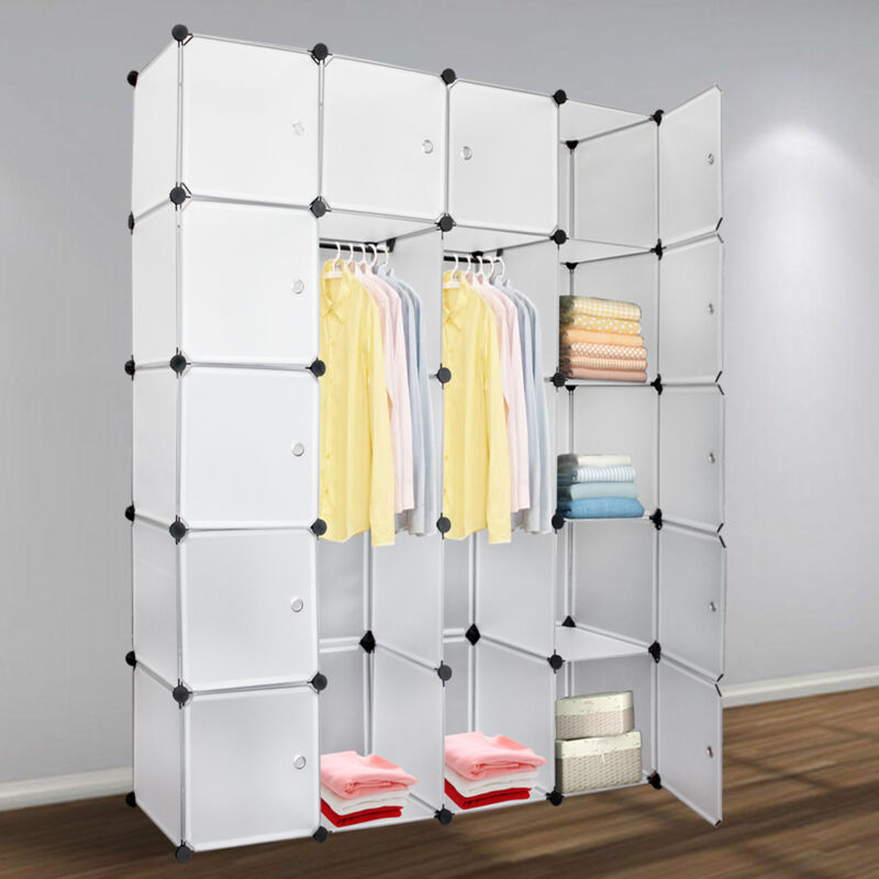 Swanew - Armoire Penderie Étagère de Rangement en Plastique, diy Armoire Penderie, Système d'étagères - 20 cubes Blanc