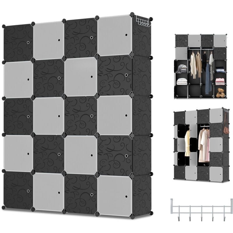 Swanew - Armoire Penderie Étagère de Rangement Meuble Système d'étagères avec Porte pour Vêtements Chaussures Jouets Accessoires - 20 Cubes