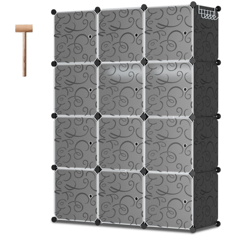 Swanew - Armoire Penderie Étagère de Rangement Meuble Système d'étagères avec Porte pour Vêtements Chaussures Jouets Accessoires - 12 Cubes