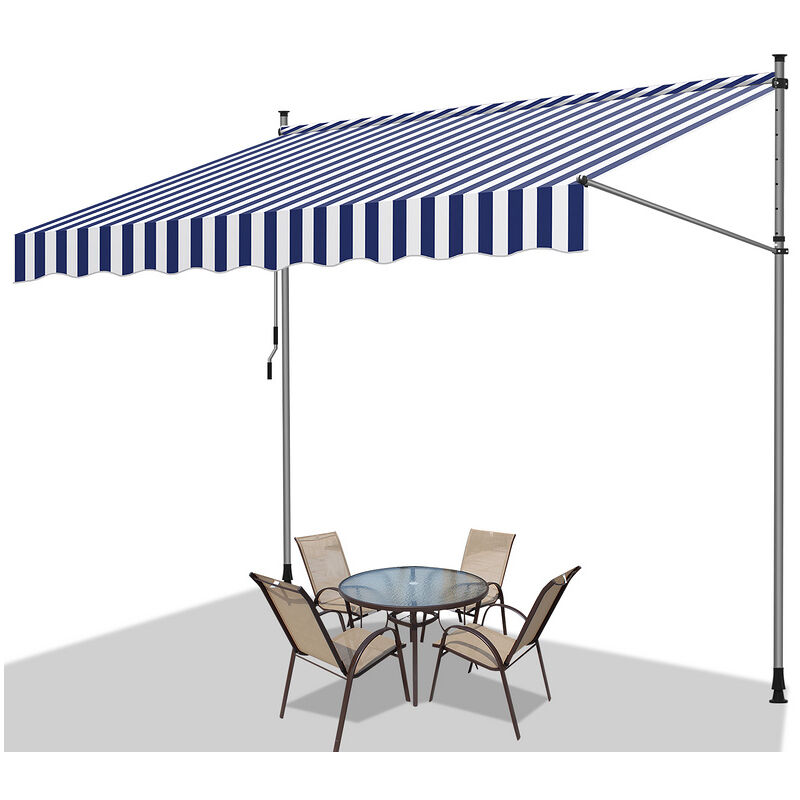 Auvent manuel Auvent rétractable sans perçage 350x120cm Blanc Bleu - Swanew