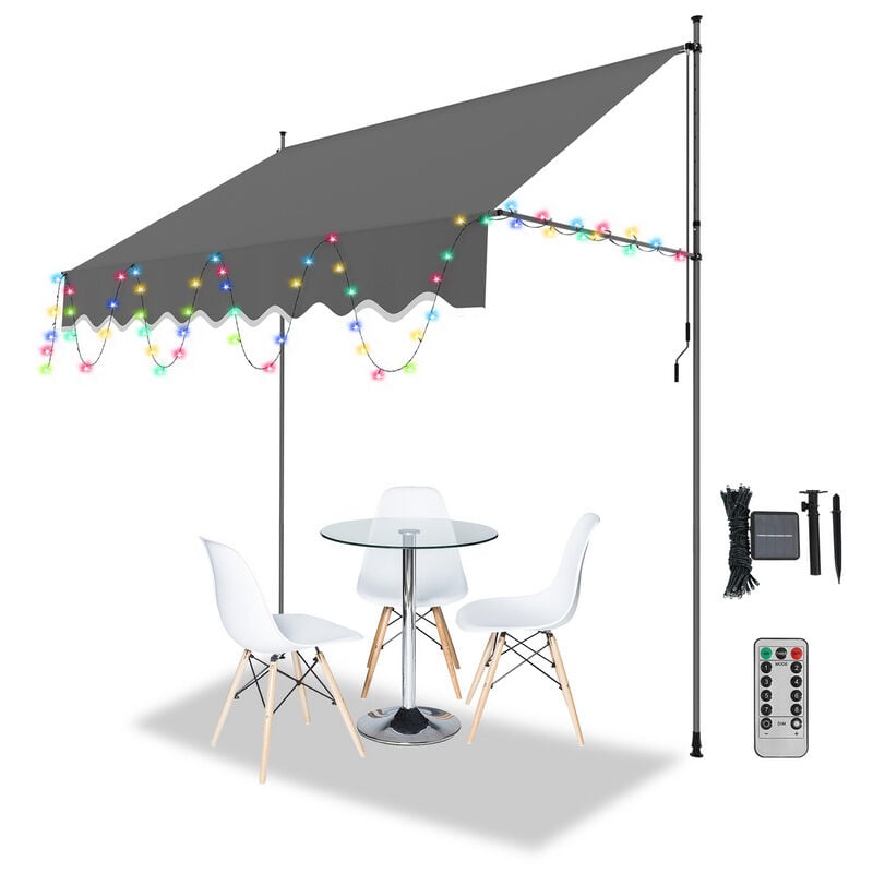 Auvent manuel terrasse Protection solaire UV-résistante Hydrofuge avec protection solaire avec led Gris 2.5M - Swanew