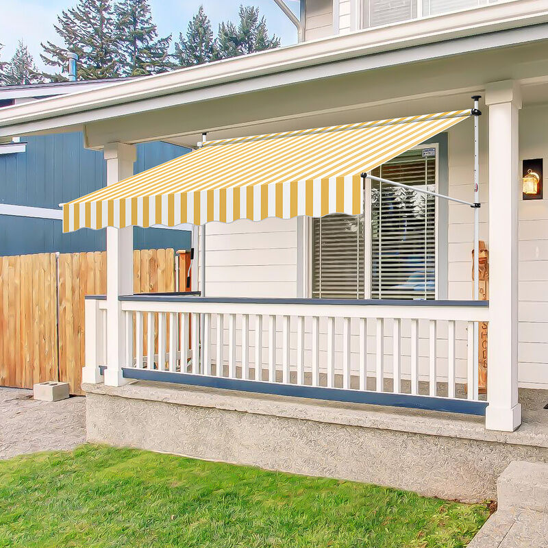 Auvent Rétractable, Store Balcon en Métal et Polyester, Hauteur Réglable, avec Manivelle 2M, jaune et blanc - Swanew