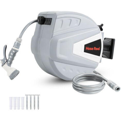 SWANEW Avvolgitubo 20M Arresto automatico di riavvolgimento 3/4 con pistola ad acqua Bobina di supporto girevole a 180° per Protezione antipiega, ultra-flessibile, protezione UV