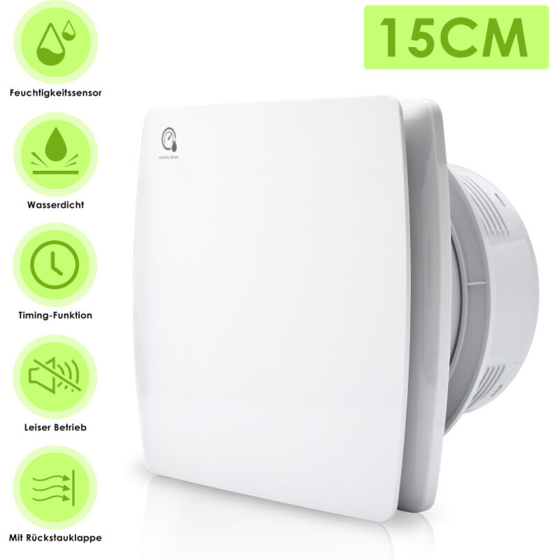 Swanew - Ventilateur de salle de bain ventilateur mural de 150 mm silencieux avec capteur d'humidité de minuterie de déflecteur de retour