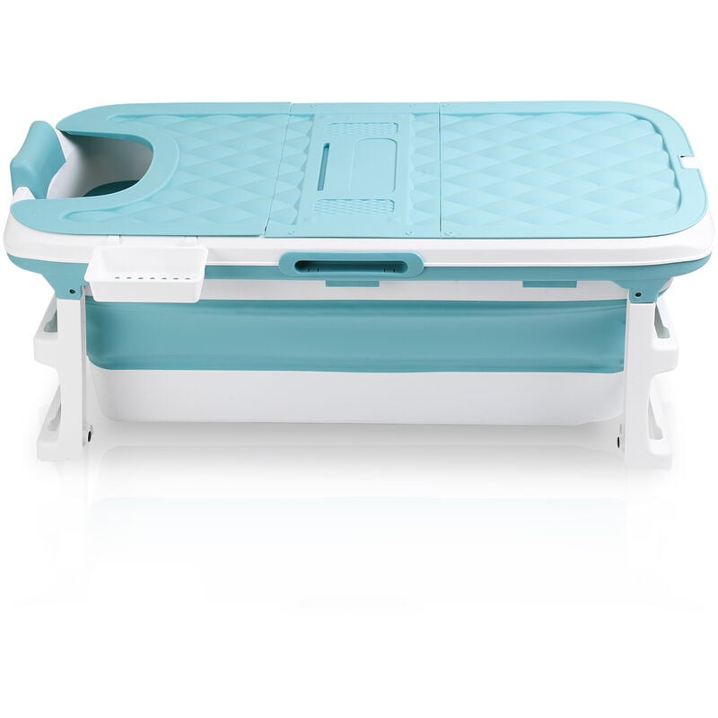 Baignoire bébé Baignoire pliable pour adulte Mobile Baignoire portable avec couverture rouleaux plateau 132x60x50cm - bleu - Swanew