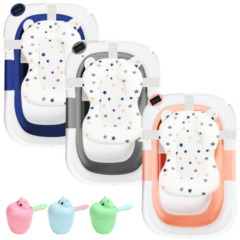 SWANEW Baignoire pieghevole per bebè 0-12 mesi con Hamac de Bain e termometro - Blu - 60.5x43x20.5 cm