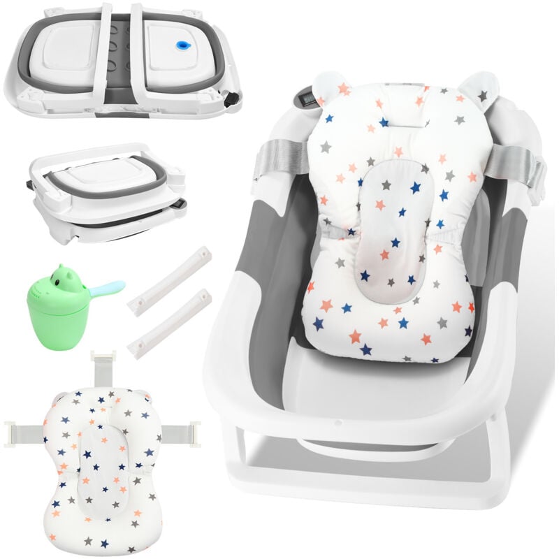 Baignoire pliable bébé pliante évolutive, bassin bébé baignoire, Oreiller coussin Baignoire pour Bébé Pliable & Portable Gris - Swanew