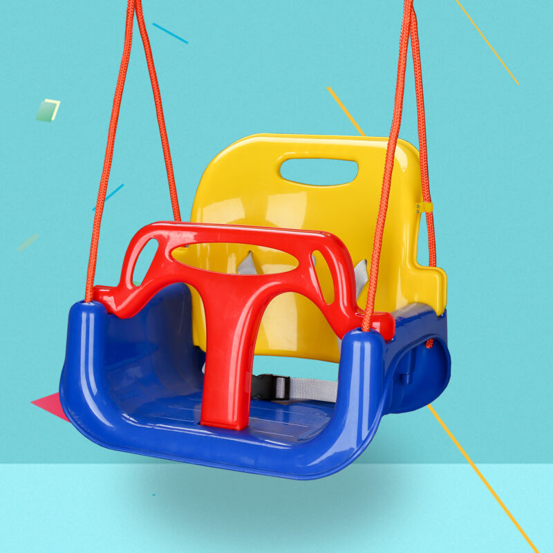 SWANEW Balançoire pour enfants Siège bébé 3 en 1 Balançoire jardin pour l'intérieur l'extérieur avec dossier et harnais de sécurité Hauteur réglable