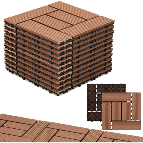 SWANEW Baldosas para terraza de 1 m², baldosas de WPC de 30x30 cm, 11 piezas de baldosas clic, baldosas para balcones, baldosas de madera, resistentes a la intemperie, antideslizantes, marrón - 6 raya